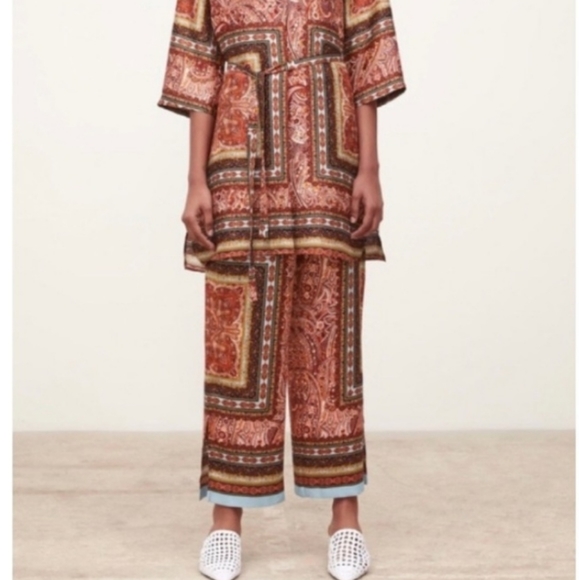Zara Paisley Printed High Rise Pants Red Brown Multi Colored S - Picture 14 of 14